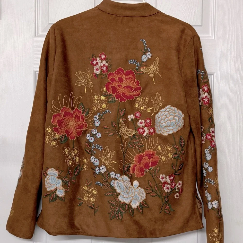 Savanna Jane Heavily Embroidered Open Front Brown Jacket Sz L - Picture 4 of 4